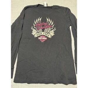 Harley-Davidson Women's Black Pink Angel Wings Long Sleeve T-Shirt Size Xl